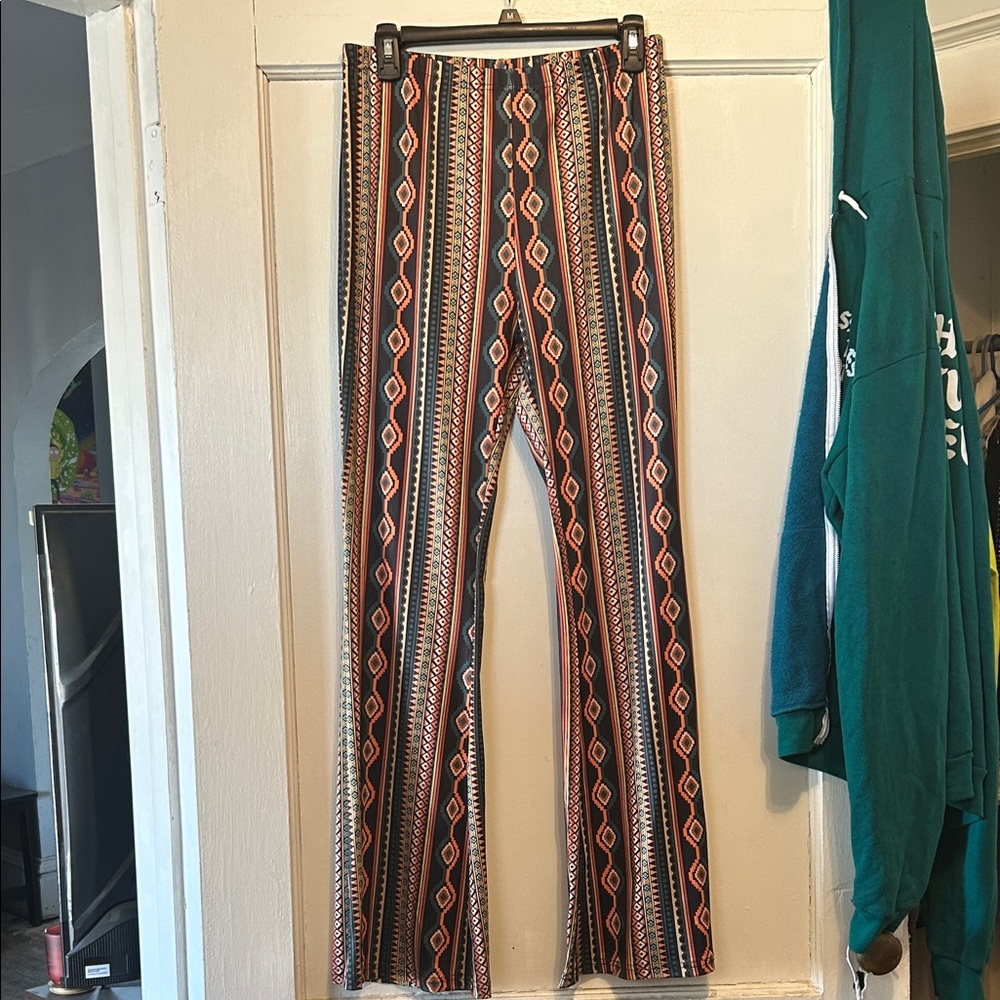 Boho Striped Flare Pants in Black and Rust